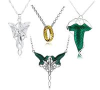 UoYu 4 piezas Arwen - Collar con colgante de estrella de noche, collar de cadena con broche de hoja verde elfo