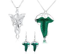 UoYu Juego de joyas Arwen Elven Green Leaf de 3 piezas, para mujeres, ocasiones formales, juego de joyas, Zinc, No es una piedra preciosa