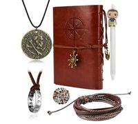 UoYu Uncharted - Juego de 4 joyas Drake, collar de anillo y pulsera de cuero, cuaderno con bolígrafo y calcomanías, 30 piezas