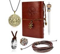 UoYu YouU - 30 cuadernos de cuero con 4 anillos hechos a mano, pulsera de cuero grabada con calavera dorada, calcomanías de película