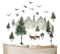 Uozonit - Adhesivo decorativo para pared de montaña, adhesivo de montaña, acuarela y pegatinas de pared, diseño de árbol de animales, decoración de vivero boscosa para fondo de televisión