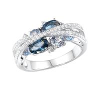 Uozonit Anillo entrecruzado, anillo doble hueco en forma de X con circonita azul marino | Anillos de cruz en X, joyería para mujeres, mamá, esposa, abuela, talla
