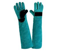 Uozonit Guantes de manipulación de Animales, Guantes Protectores antiarañazos, Guantes Multiusos de Cuero a Prueba de mordeduras para Perros, Gatos, pájaros, Serpientes, Loros, Reptiles (Verde)