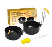 Uozonit Olla de huevos escalfados, molde antiadherente para sartén, con cepillo de silicona, mango plegable desmontable, juego de caldera para desayuno, cocina, panqueques, preparación de