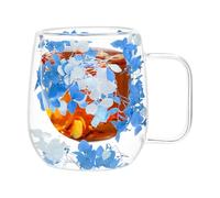 Uozonit Tazas de vidrio de doble pared | Tazas de café de vidrio de flores secas, tazas de café transparentes, taza de aislamiento térmico de doble capa con asa de 200 ml para espresso, capuchino