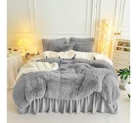Uozzi Bedding Juego de edredón de Piel sintética tamaño Queen de 3 Piezas, 1 Juego de edredón y 2 Fundas de Almohada, Juego de edredón de Felpa lanuda de Lujo ultrasuave y fácil de cuidar (Claro -