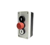 UP/DOWN Arrows With Emergency Stop Hoist Roller Door Lorry Tail Lift Double Insulated 2 N/O Contacts Push Button Switch Box