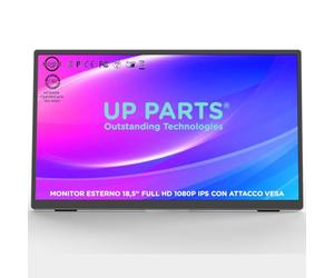 UP PARTS Monitor portátil, pantalla portátil, monitor portátil para portátil, 185WP - 18,5" Full HD 1920 x 1080, IPS, USB-C y Mini HDMI, conexión VESA, ultrafino, altavoces, empresa italiana