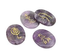 UPALDHOU Adorno de Piedras Reiki Grabadas con Superficies Más Suaves para Equilibrar los Chakras, 4 Piedras con Símbolos de Reiki para Curación y Meditación (Violeta)