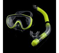 UPALDHOU Máscara de Buceo de Vidrio Templado para Adultos, Azul Amarillo | Diseño de purga de tubo semiseco Boquilla de silicona líquida Correa para la cabeza de ajuste rápido Lente de dureza 9H