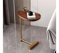UPALDHOU Pequeña Mesa Auxiliar de Grano de Madera Oscura de Acero de Acero C de C de Mesa en Forma de para Sala de Estar Hotel (Diseño de Ritmo y Marco de Oro)