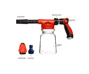 UPALDHOU Pistola de Espuma para Lavado de Autos con Botella de 1L y | Construcción de Aleación de Zinc, Control Push-pull, Espuma en Aerosol para Jardín o Detalles de Automóviles