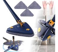 Upattend 360 Rotatable Adjustable Cleaning Mop, Upattend Triangle Mop, Wet and Dry with Extendable Long Handle, Automatic Wringing Spin Floor for Cleaning Walls and Ceilings (3pcs*Rag,Blue)