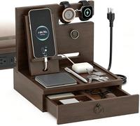upcessory Organizador de mesita de noche, organizador de mesita de noche de madera con puertos USB y tomas, regalos para hombres, organizador de cajones de mesita de noche para teléfono celular, reloj