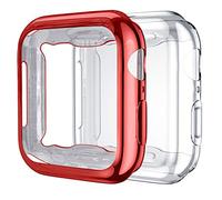 Upeak 2 Paquetes Compatible con Apple Watch Series SE/6/5/4 Funda 44mm, TPU Protector de Pantalla Compatible con iWatch, Claro/Rojo