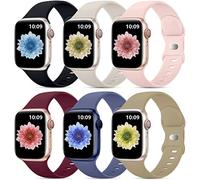 Upeak 6 Pack Correas Compatible con Correa Apple Watch 40mm 38mm 41mm para Hombre y Mujer, Pulsera de Repuesto de Silicona Suave para iWatch Ultra SE Series 9 8 7 6 5 4 3 2 1, S, Color Claro 2