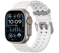 Upeak Pulsera deportiva compatible con Apple Watch Ultra 2, 49 mm, 45 mm, 44 mm, 42 mm, 46 mm, 24 mm, correa ajustable de silicona Ocean Loop para iWatch Series 11 10 9 SE 8 7 6 5 4 3 2 1, blanco