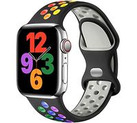 Upeak Silicona Correa Compatible con Correa Apple Watch 40mm 41mm 38mm 42mm, Pulsera Transpirable con Hebilla de Doble Agujero, para iWatch Series 10 9 8 7 6 5 4 3 2 1 Ultra SE, S, Negro/Arcoíris