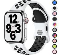 Upeak Silicona Correa Compatible con Correa Apple Watch 40mm 41mm 38mm 42mm, Pulsera Transpirable con Hebilla de Doble Agujero, para iWatch Series 10 9 8 7 6 5 4 3 2 1 Ultra SE, L, Blanco/Negro