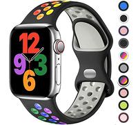 Upeak Silicona Correa Compatible con Correa Apple Watch 40mm 41mm 38mm 42mm, Pulsera Transpirable con Hebilla de Doble Agujero, para iWatch Series 10 9 8 7 6 5 4 3 2 1 Ultra SE, L, Negro/Arcoíris