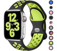 Upeak Silicona Correa Compatible con Correa Apple Watch 40mm 41mm 38mm 42mm, Pulsera Transpirable con Hebilla de Doble Agujero, para iWatch Series 10 9 8 7 6 5 4 3 2 1 Ultra SE, L, Negro/Verde
