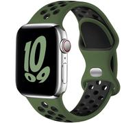 Upeak Silicona Correa Compatible con Correa Apple Watch 44mm 45mm 46mm 42mm 49mm, Pulsera Transpirable con Doble Agujero, para iWatch Series 10 9 8 7 6 5 4 3 2 1 Ultra SE, S, Verde Militar/Negro