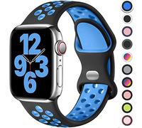 Upeak Silicona Correa Compatible con Correa Apple Watch 44mm 45mm 46mm 42mm 49mm, Pulsera Transpirable con Hebilla de Doble Agujero, para iWatch Series 10 9 8 7 6 5 4 3 2 1 Ultra SE, L, Negro/Azul