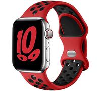 Upeak Silicona Correa Compatible con Correa Apple Watch 44mm 45mm 46mm 42mm 49mm, Pulsera Transpirable con Hebilla de Doble Agujero, para iWatch Series 10 9 8 7 6 5 4 3 2 1 Ultra SE, L, Rojo/Negro