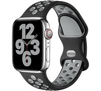 Upeak Silicona Correa Compatible con Correa Apple Watch 44mm 45mm 46mm 42mm 49mm, Pulsera Transpirable con Hebilla de Doble Agujero, para iWatch Series 10 9 8 7 6 5 4 3 2 1 Ultra SE, L, Negro/Gris