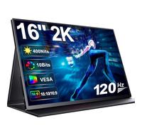 UPERFECT Monitor Portátil 2K 120Hz Pantalla Móvil 16 Pulgadas 2560 * 1600 1200:1 Contraste 400 Nits Pantalla IPS Mini HDMI USB C para PC Laptop Smartphone Xbo Switch PS4/5 Compatible VESA