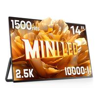 UPERFECT Monitor Portátil Mini LED 14" 2.5K | 1500 nits | 2560x1600 | Contraste de 10000:1 | Freesync de 1 ms ultradelgada Pantalla Exterior con Kickstand y VESA para PC Teléfono y Consolas de Juegos