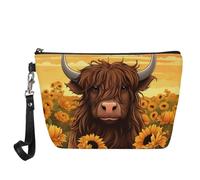 Upetstory Bolsa de maquillaje de animales, pequeña bolsa de cosméticos de viaje de cuero para niñas y mujeres, bolso de mano para lápiz labial, teléfono, colorido, Vaca Highland 2, S
