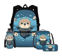 Upetstory Mochila de nutria marina para niñas y niños, bolsa escolar con lonchera 6-8, 8-10, mochila escolar 4 en 1, estuche para lápices, funda para botella de agua