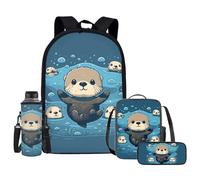 Upetstory Mochila de nutria marina para niñas y niños de 4 a 6, 8 a 10, 10 a 12, 14 a 16 años, con bolsa de almuerzo, estuche para lápices, funda para botella de agua, mochila para escuela primaria,