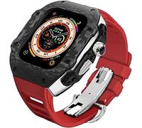 Upgrade Carbon Fiber Bumper Case With Rubber Strap,For Ultra 49mm,modified Fluororubber Band With Metal Buckle,For IWatch 8 7 6 5 4 SE 45mm 44mm Accessories