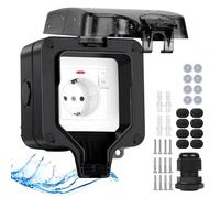 Upgrade - Enchufe exterior impermeable IP66 con interruptor, indicador de control, color antracita, resistente a la intemperie, para exterior, con cierre de llave, 1 compartimento