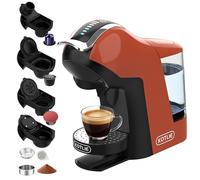 Upgrade Máquina de Cápsulas Café Espresso 5 en 1 19 Bar para Nespresso/Dolce Gusto/LAVAZZA MIO/LOR y Café Molido/ESE, Cafeteras Automáticas Pequeñas con Cápsulas, EM-308B (Naranja)