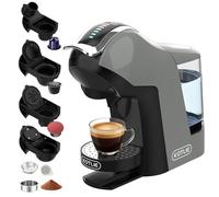 Upgrade Máquina de Cápsulas Café Espresso 5 en 1 19 Bar para Nespresso/Dolce Gusto/LAVAZZA MIO/LOR y Café Molido/ESE, Cafeteras Automáticas Pequeñas con Cápsulas, EM-308B (Gris)