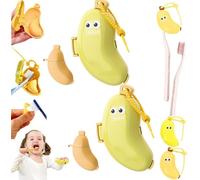 Upgrade New Banana Toothbrush Case, Portable Toothbrush Holder with Silicone Toothpaste Dispenser, Cute Fun Banana Shape Travel Toothbrushs Storage Box, Tooth Brush Caps Holder