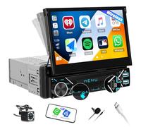 【Upgrade Wireless】 CAMECHO Radio Coche Bluetooth 1 DIN con Wireless Carplay et Android Auto, 7''Retráctil Pantalla Táctil Reproductor Multimedia con FM/USB/SD Enlace Espejo+Cámara