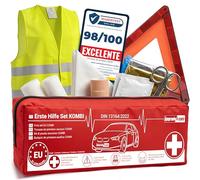 Upgrade4cars Botiquín de Primeros Auxilios Coche 2026 con Triángulo de Emergencia y Chaleco Reflectante según Norma Actual DIN 13164 Válido en Toda Europa
