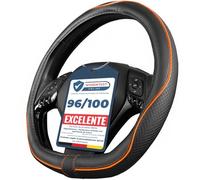 Upgrade4cars Funda Volante Coche Forma D Universal Naranja Negro Poli-Piel | Cubre 37-38 cm Diámetro Exterior | Accesorios Coches Interior Decoracion Cubierta | Ideas Regalos