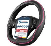Upgrade4cars Funda Volante Coche Forma D Universal Rosa Negro Poli-Piel | Cubre 37-38 cm Diámetro Exterior | Accesorios Coches Interior Decoracion Cubierta | Ideas Regalos