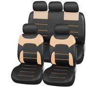 Upgrade4cars Fundas Asientos Coche Beige Poli-Piel | Funda Asiento para Delantero & Trasero | Accesorios Coches Interior Decoracion