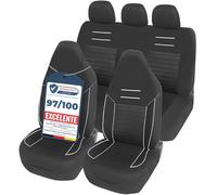 Upgrade4cars Fundas Asientos Coche con Reposacabezas Incorporado Universales Negro Blanco | Cubre Universal | Protector de Asiento Delantero para Delantero y Trasero