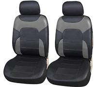 Upgrade4cars Fundas Asientos Delanteros Coche Poli-Piel Universales Negro y Gris | Protector de Asiento Delantero para Conductor y Copiloto | Accesorios Interior para Mujer y Hombre