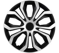 Upgrade4cars Tapacubos 14 Pulgadas Negro Plata Set de 4 | Embellecedores de Rueda Universales para Llantas de Acero | Plastico ABS Robusto | Tapa Rueda Coche R14