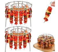 Upgraded Air Fryer Rack Round Skewer Rack - 6 Inch Air Fryer Skewer Stand, Hanging Oven SkewersRack with 24Skewer, Stainless SteelAir FryerGrillRack, for Family for Cooking Kebabs (2 Set)