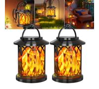 Upgraded Flickering Flame Solar Lantern Outdoor Waterproof Light, Dancing Flame Solar Lantern Outdoor Lights, Auto On/Off Decorative Fire Lanterns for Yard Patio Lawntable Garden (2pcs)
