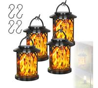Upgraded Flickering Flame Solar Lantern Outdoor Waterproof Light, Hanging Solar Dancing Flame Lantern Light, Auto On/Off Decorative Fire Lanterns, for Yard Patio Tree Garden Pathway Decor (4pcs)